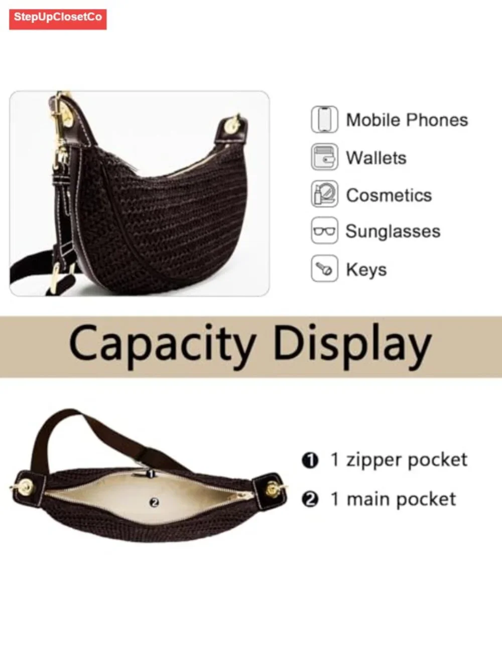 Straw Crossbody Bag for Women Woven Hobo Shoulder Handbag Summer Beach Purse